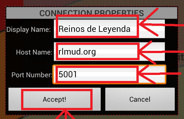 Conectarse desde Blowtorch a Reinos de Leyenda - Paso 4